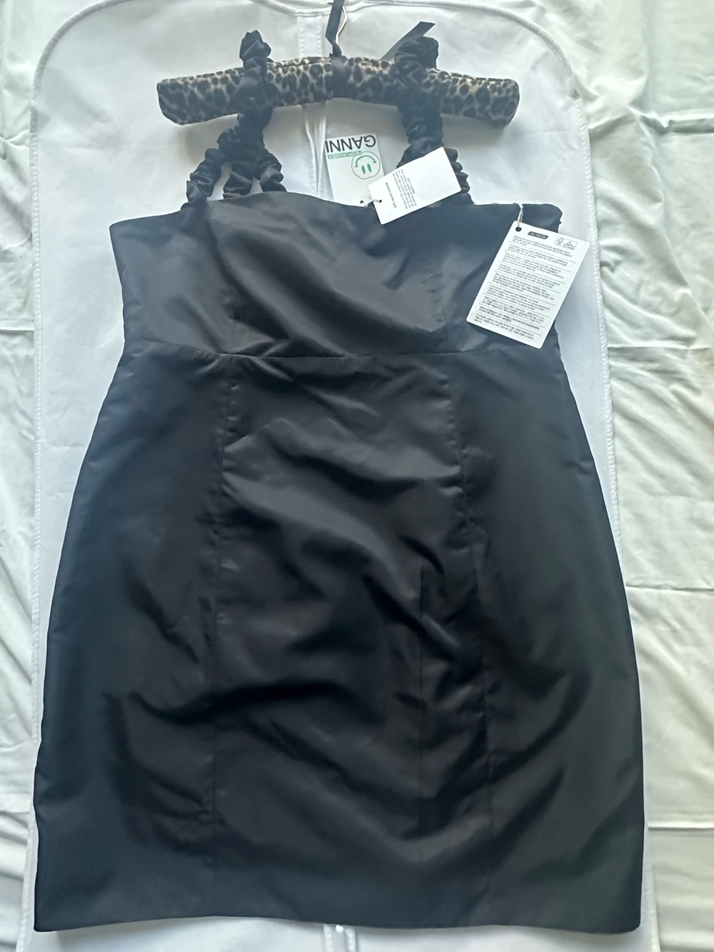 Ganni Black Strapless Mini Dress with Ruched Tie Straps
